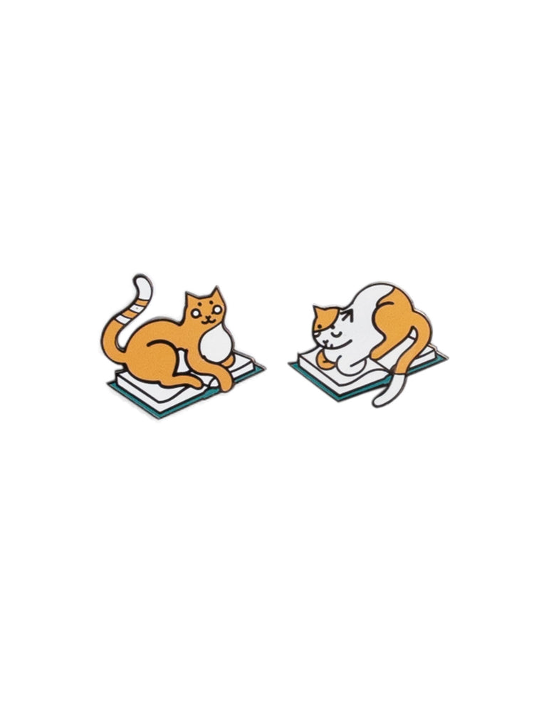 Curl Up with Books And Cats enamel pin set