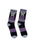 A pair of black athletic socks with the text 'FIGHT EVIL, READ BOOKS' written in white. The socks have purple stripes on the side.